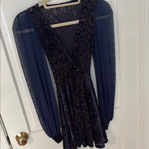 Blackmilk Blue V-Neck Bishop Sleeve Cocktail Dress